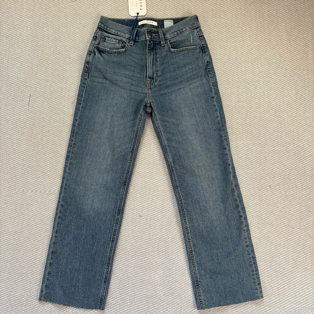 Eunina Blue Codi High Rise Medium Wash Straight Leg Jeans Sz 25 Crop/ Petite